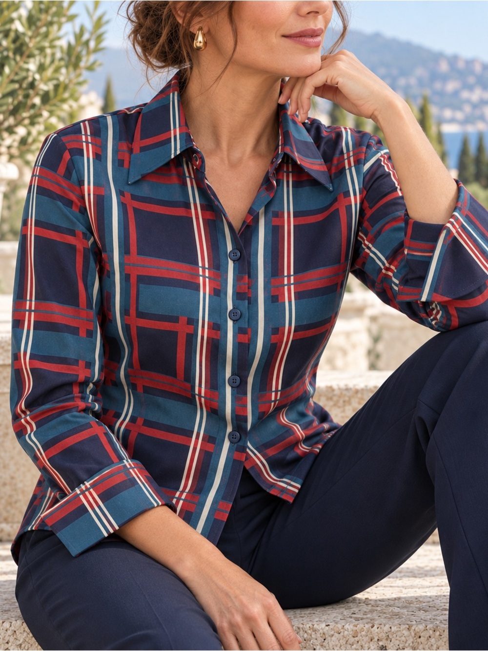 Boston Proper Geometric Print Button-Front Shirt Size 4